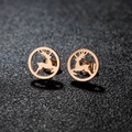 Minimalist rose gold stainless steel reindeer stud earrings in circular hollow design - Reindeer Style (160) / Rose Gold