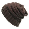 Detailed close-up of dark brown chunky knit beanie showing thick ribbed texture - One Size / Coffee