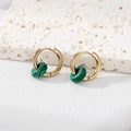 Polished gold stainless steel hoop earrings with malachite striped stone pendants - 2# Black and Green Striped Natural Stone