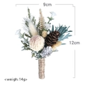 Wedding boutonniere with dried flowers and pine cones, jute rope handle, 9x12cm size - Style 1 Boutonnière