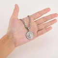 Silver stainless steel compass pendant necklace with Cuban chain for men on hand - Silver Color Single Pendant