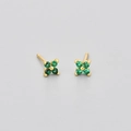 Elegant gold clover stud earrings with vibrant green round cut zircon stones for women - Gold Color Green Zirconia