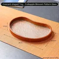 Crescent shaped wooden tray with embossed begonia glass pattern, 26x16.2cm size - Crescent - Glass 16cm
