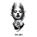 TH-291 black and white temporary tattoo featuring a woman's face and a rose art design - Th-291 / 210*148mm