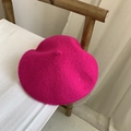 Chic rose red wool beret for women with a vintage British style on a white canvas chair - M(56-58cm) / Rose Red