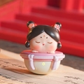 Cute cartoon Siamese cat figurine in a pink lidded cup for creative desktop decoration - Pink / Ancient Style Ornament Series