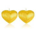 Textured gold heart stud earrings with vertical pleated design for a vintage style - 3D Pleated Vertical Heart