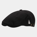 Dettaglio cappello newsboy nero in cotone con fibbia in metallo regolabile vintage - Regolabile / Nero