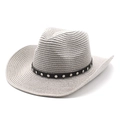 Detail of woven straw cowboy hat with silver studs on a black decorative band - M (56-58cm) / Gray