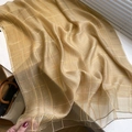 Golden silk wool blend checkered scarf with semi-transparent texture and stripe pattern - Champagne
