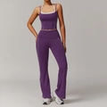 Ensemble de yoga violet deux pièces avec haut court blanc et legging évasé taille haute - S / Gilet + Pantalon Évasé / Marron