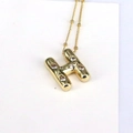Golden 3D bubble balloon letter H necklace pendant with inlaid sparkling zircon stones - Letter H