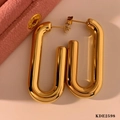 Polished gold plated U-shaped rectangular hoop earrings with a minimalist hollow design - Gold Style (KDE2598)