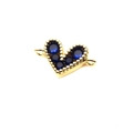 Detailed view of an 8mm gold heart connector with micro-set dark blue zircon for DIY jewelry - Blue Connector