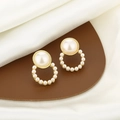 Elegant gold pearl drop earrings with geometric design and vintage pearl studs for women - E1896-Gold Vintage Pearl Hoop Earrings
