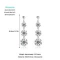 Elegant S925 sterling silver drop earrings with triple graduated moissanite stones - E13917 Moissanite Three-Stone Drop / 2ct+1ct+0.5ct