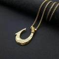 Golden titanium steel Viking fish hook pendant necklace with intricate engraved details - Gold Pendant Only