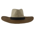 Cappello di paglia bicolore stile cowboy con corona beige, tesa larga marrone e fascia nera - Taglia Unica 58cm Circonferenza / Falda Larga Cowboy Patchwork - Caffè