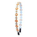 Light blue daisy headband with orange and blue woven flowers on a plain white background - Blue