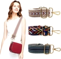 Close-up of three woven wide shoulder straps with ethnic geometric patterns and gold clips - Set of 3 / Colorful Geometric Jacquard (Pack of 3)
