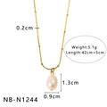 Dettagli della collana in acciaio inossidabile con perla ovale e catena a sfere d'oro - Catena a Sfere Sottile Con Stile Perla Ovale (NB-N1244) / Oro 18K