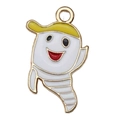 Cute white ghost enamel charm with a yellow hat and golden metal loop for DIY jewelry - 1pc White Striped Ghost (22x14mm)