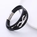 Bracciale da uomo in pelle nera con simbolo dell'infinito e chiusura magnetica - Color Acciaio