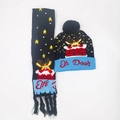 Black Christmas LED knitted hat and scarf set with blue trim and reindeer patterns - Set 15 (Black Blue Chimney Reindeer)