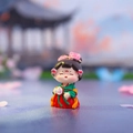 Classic Hanfu girl figurine in red and green traditional dress holding a round fan - Gentle Breeze Small / Ancient Style Ornament Series