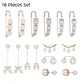 16-piece pearl and rhinestone brooch set with pins and decorative styles for waist adjustment - No. 50 16-Piece Set