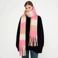 Winter long plaid tassel scarf in soft pink and beige check patterns for women - Beige Pink Brown Plaid