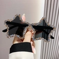 Star-shaped sunglasses with blue and gold rhinestones and gradient lenses - Classic Black