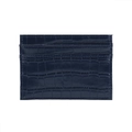 Detailed view of deep blue card holder featuring high-gloss faux crocodile leather texture - Navy Blue Crocodile Pattern