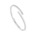 Adjustable S925 sterling silver open bangle with pearl and rectangular cubic zirconia - 925 Silver / White Gold