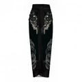 Elegant black maxi sarong with ethnic geometric prints and stylish waist tie design - Single Black Print Sarong