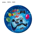 Close-up of 10-piece set of 18cm blue game theme birthday party disposable paper plates - 7 Inch Plates 10PCS