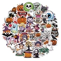 Macro shot of colorful Halloween stickers with pumpkins and ghosts in a circular layout - Halloween 50PCS Style A