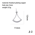 Silver micro-pave fan-shaped charm in rhodium-plated copper with size 12x11mm - Silver Fan Shape (J-2)