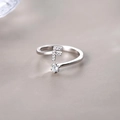 S925 Sterling Silber Offener Ring mit Buchstabe F Zirkonia und rundem Edelstein - Buchstabe F