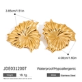 Detailed size and specs for 18K gold plated leaf earrings in hypoallergenic stainless steel - Gold Fan Textured Earrings (JDE0312007)