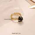 Adjustable gold geometric chain ring with black natural stone and 0.5cm width measurement - Gold Band + Black Stone / Black