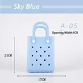 Sky blue EVA mini hole tote bag with top handle and beach style perforated design - Light Blue