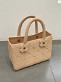 Apricot EVA tote bag with geometric triangle texture and decorative flower handles - Khaki