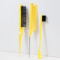 3-delige haarstyling-set met gele toupeerborstel, puntkam en dubbelzijdige haarrand-borstel - 3-delige set / Geel
