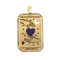 Golden Lovers tarot card pendant with purple heart and stars in brass zirconia - M078819-3