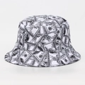 Fashionable bucket hat with $100 bill print on white fabric for sun protection - M (56-58cm) / 100 Dollar Bill Print (#10)