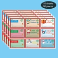 90pcs Christmas gift tags featuring Santa, penguins and snowmen on blue background - 10 Sheets/Pack (Total 90pcs)