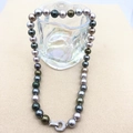 Multicolor Tahitian style pearl necklace with round pavé diamond clasp on glass - Morandi Mixed Multi-color