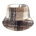 Texture dettagliata del cappello a secchiello a quadri marroni in lana di agnello - M(56-58cm) / Cachi