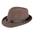 Men's wool felt fedora hat in brown with white pinstripes and a black ribbon band - Adult One Size 56-58cm / Coffee Stripe With Satin Band